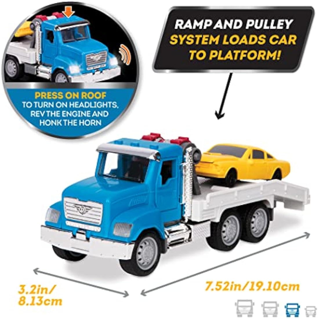 Driven by Battat 7-Inch Tow Truck Toy with Lights, Sounds & Ramp