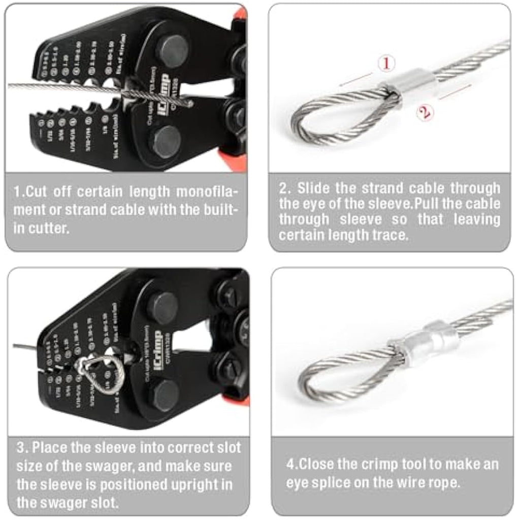 iCrimp CWR1328 Wire Rope Crimping Tool | 0.3-3.5mm Hand Swaging Tool
