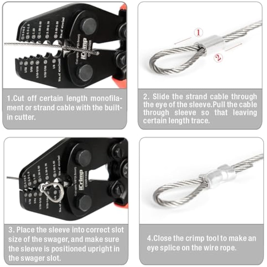 iCrimp CWR1328 Wire Rope Crimping Tool | 0.3-3.5mm Hand Swaging Tool