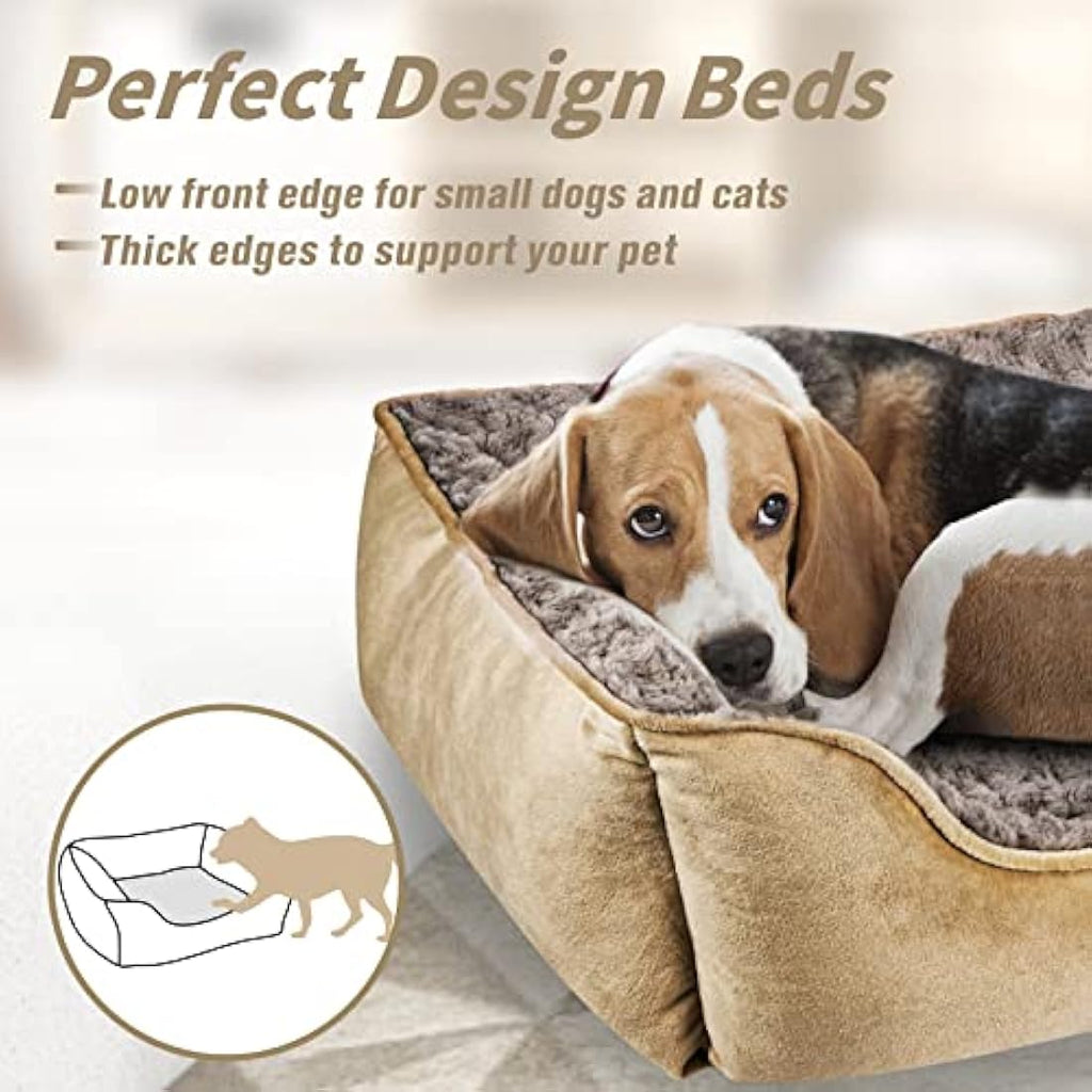 JOEJOY Calming Dog Bed – Washable Plush Anti-Anxiety Pet Mat, Beige