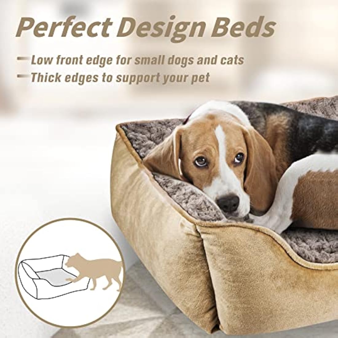 JOEJOY Calming Dog Bed – Washable Plush Anti-Anxiety Pet Mat, Beige