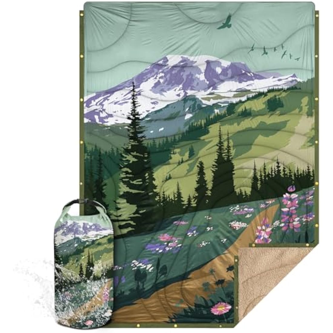 KawaGebo Kamp Sherpa Camping Blanket | Packable Puffy Poncho Quilt