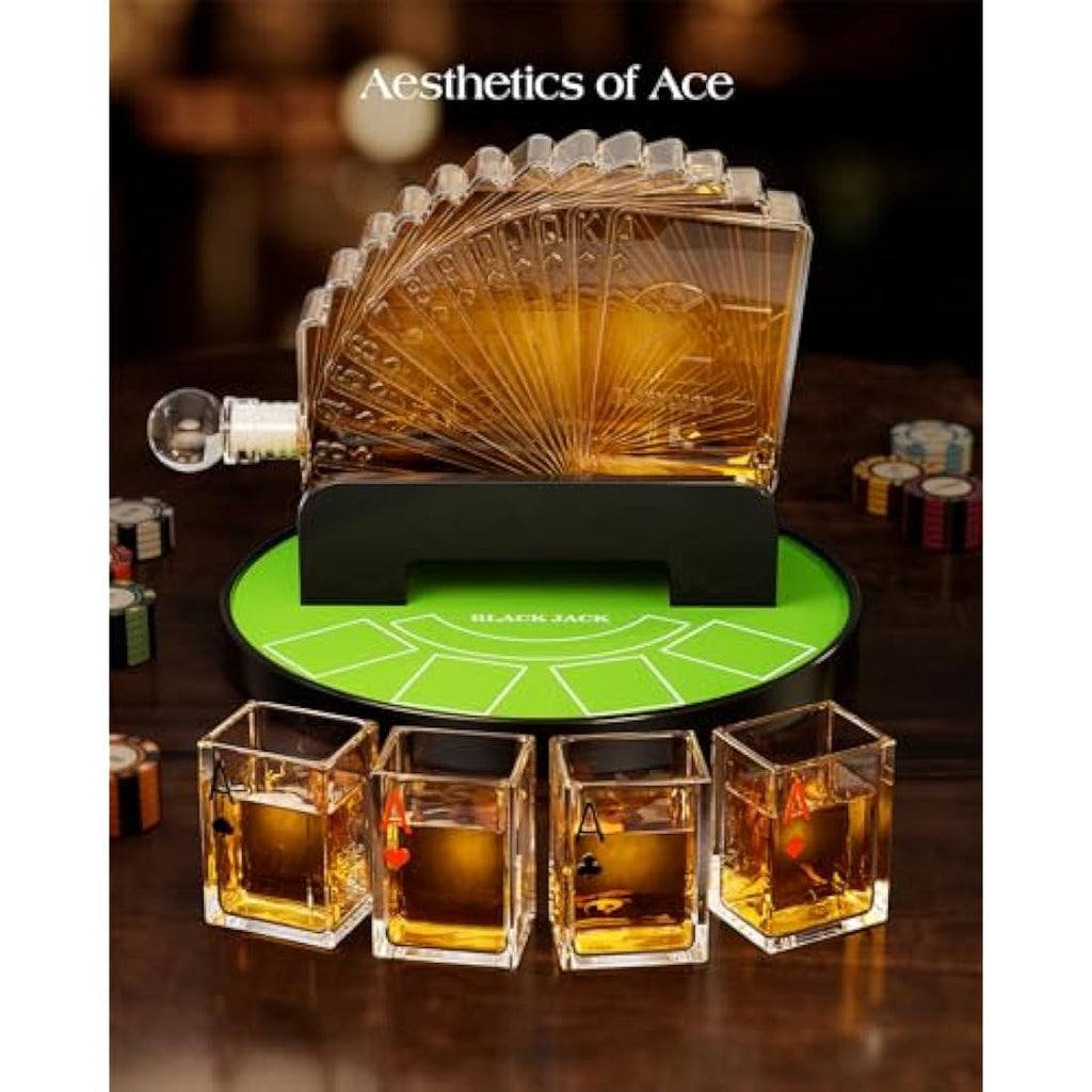 Kollea Blackjack Whiskey Decanter Set | 37.2oz Casino Decanter with 4 Glasses