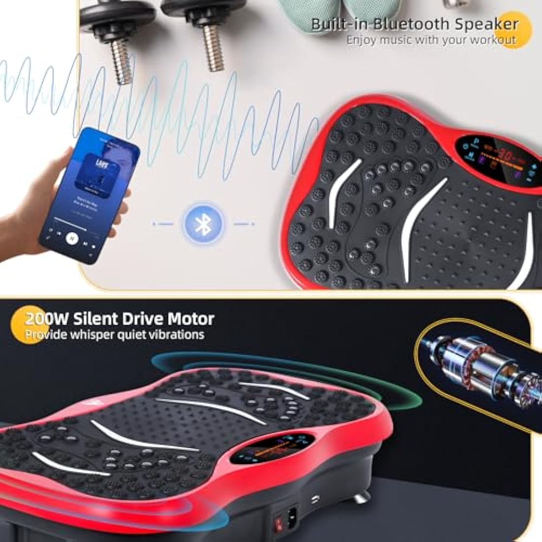 EVOLAND Vibration Plate Exercise Machine with Bluetooth & Resistance Bands