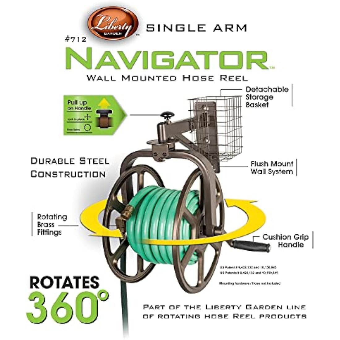 Liberty Garden Steel Hose Reel – 125ft Capacity Bronze Powder Coat