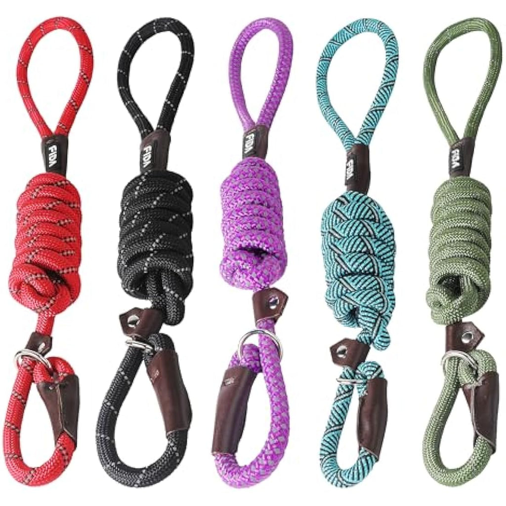 Fida Reflective Nylon Slip Lead for Dogs – 1.8m Rope Leash (Pack of 5)