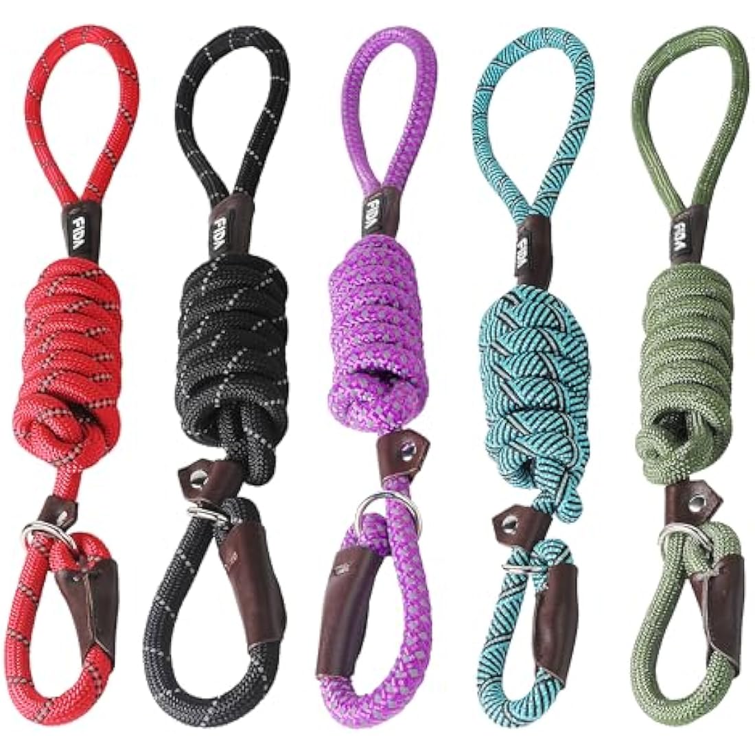 Fida Reflective Nylon Slip Lead for Dogs – 1.8m Rope Leash (Pack of 5)