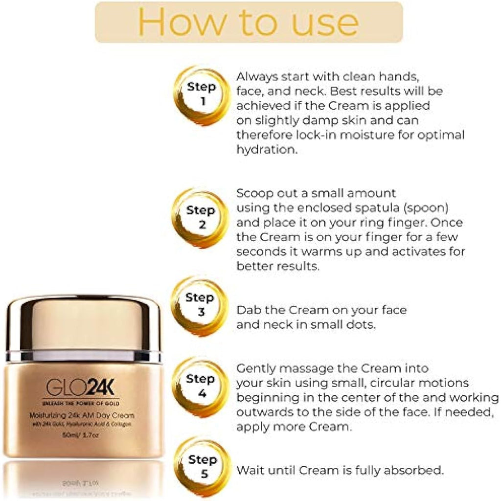 GLO24K 24k Gold Anti-Aging Day Cream with Hyaluronic Acid & Collagen