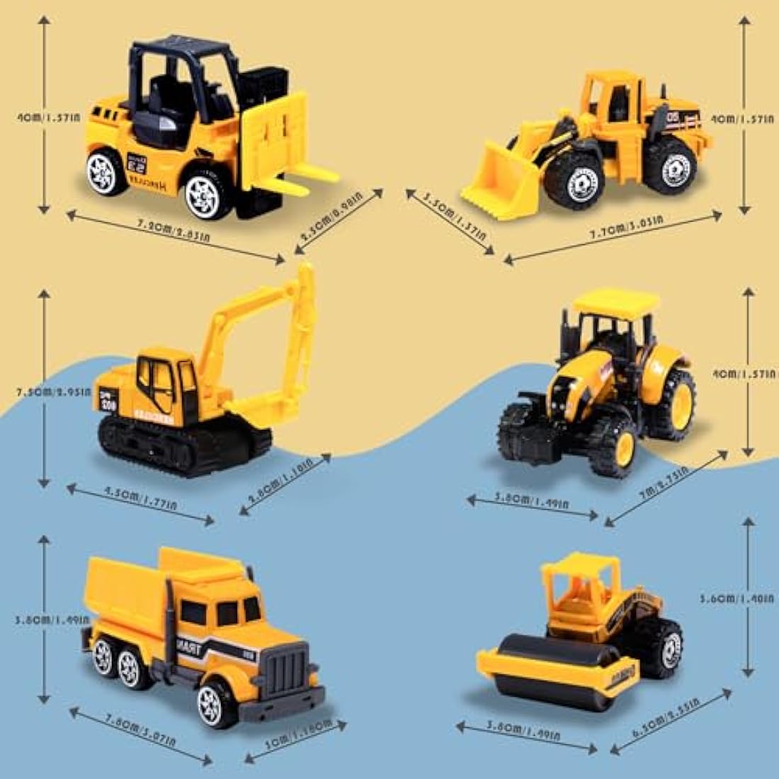 Jolof Store 6-Pack Die-Cast Construction Vehicle Toys | 1:64 Scale Set