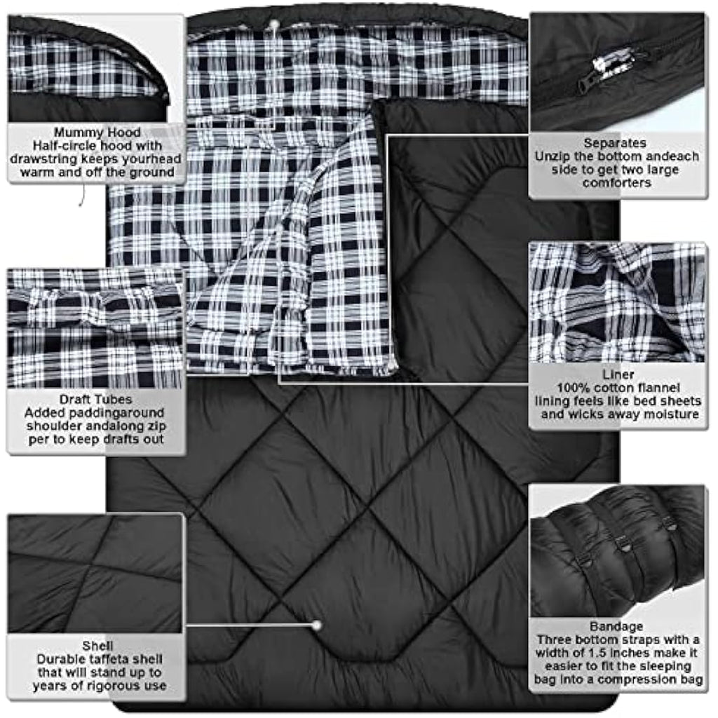 Jolof Store Double Sleeping Bag | 0 Degree Winter Queen Size Cotton Flannel