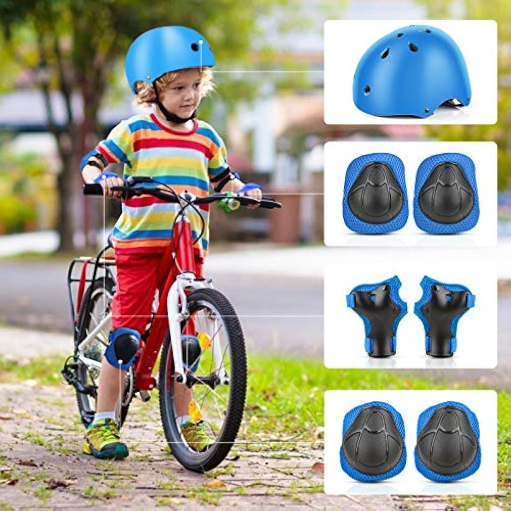 Kids Bike Helmet and Knee Pads Set - 7pc Protective Gear