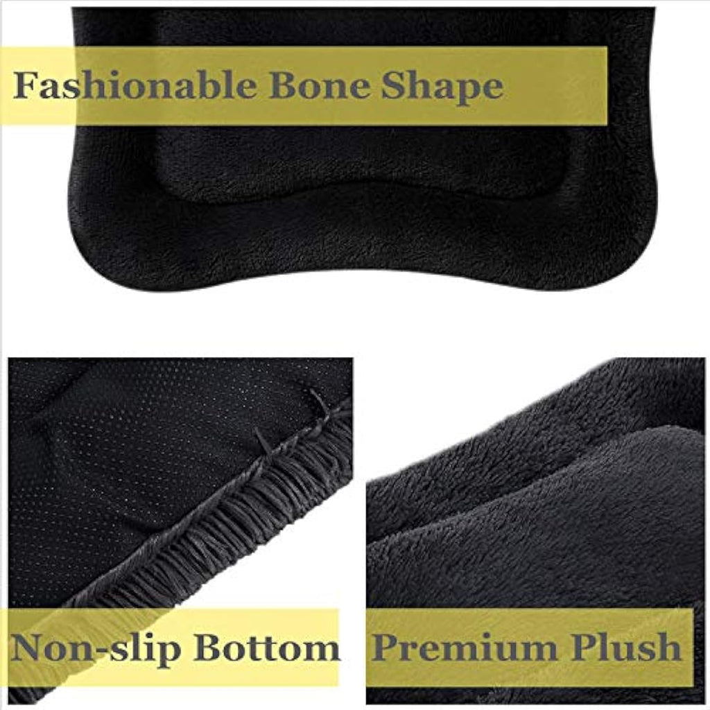 Coohom Deluxe Plush Dog Bed – Washable Anti-Slip Crate Mat, Black, XXL