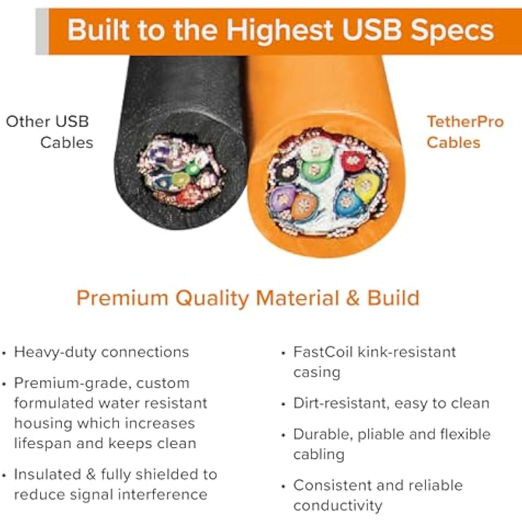 Tether Tools USB-C to USB-C Data Cable – 4.6m High Visibility Orange