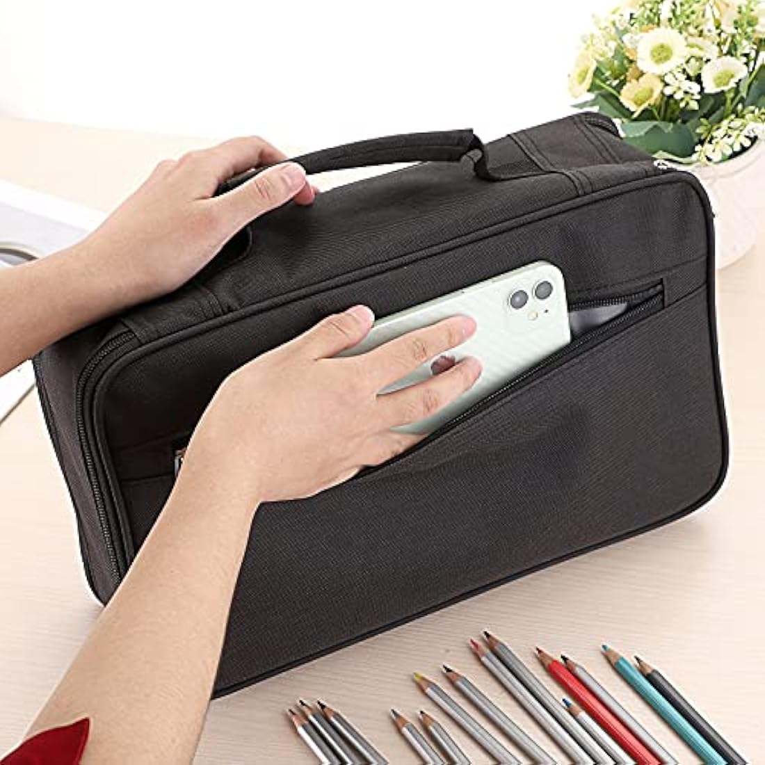 BSTKEY 360 Slots Large Capacity Pencil Case – Black Polyester Organizer