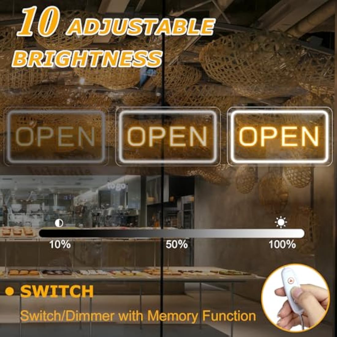 Jolof Store LED Neon Open Sign | 10-Level Dimmable USB Light for Business