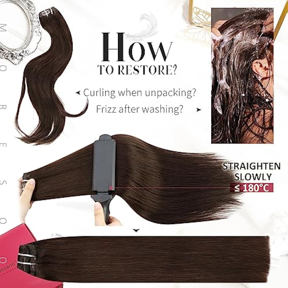 Moresoo Clip in Human Hair Extensions – 14 Inch Dark Brown Remy Hair 80g