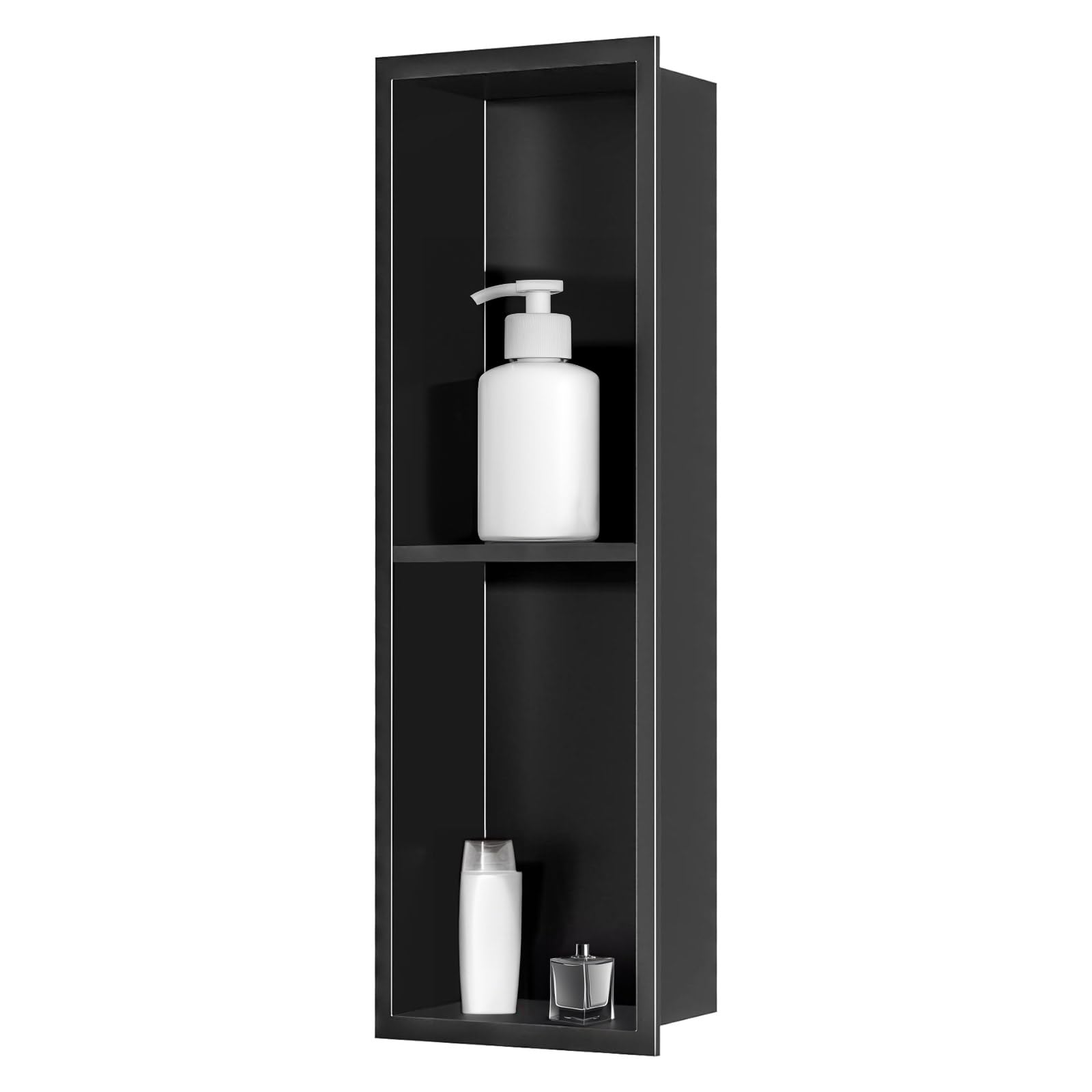 Sunrik Black Stainless Steel Recessed Shower Niche - 60x20x10cm