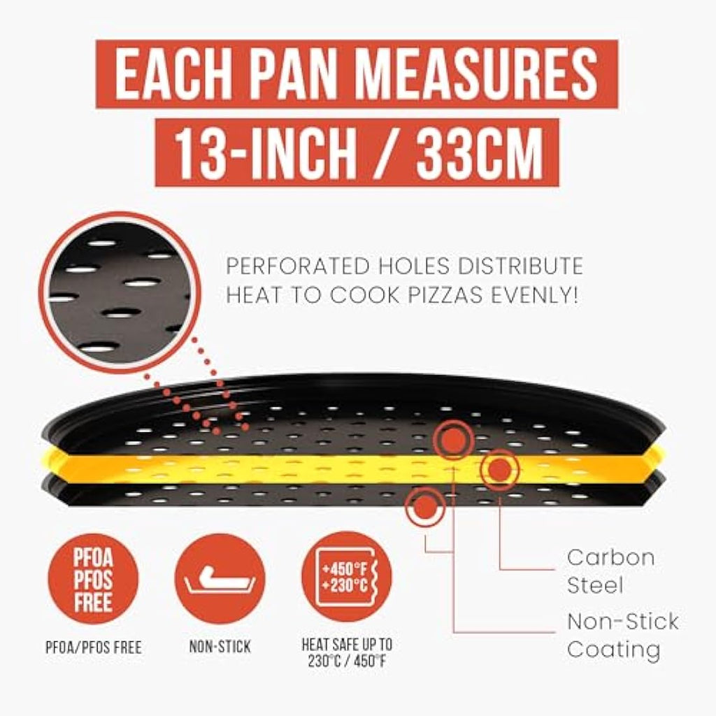 Chef Pomodoro 3-Tier Pizza Baking Set | Non-Stick Perforated 11-Inch Pans