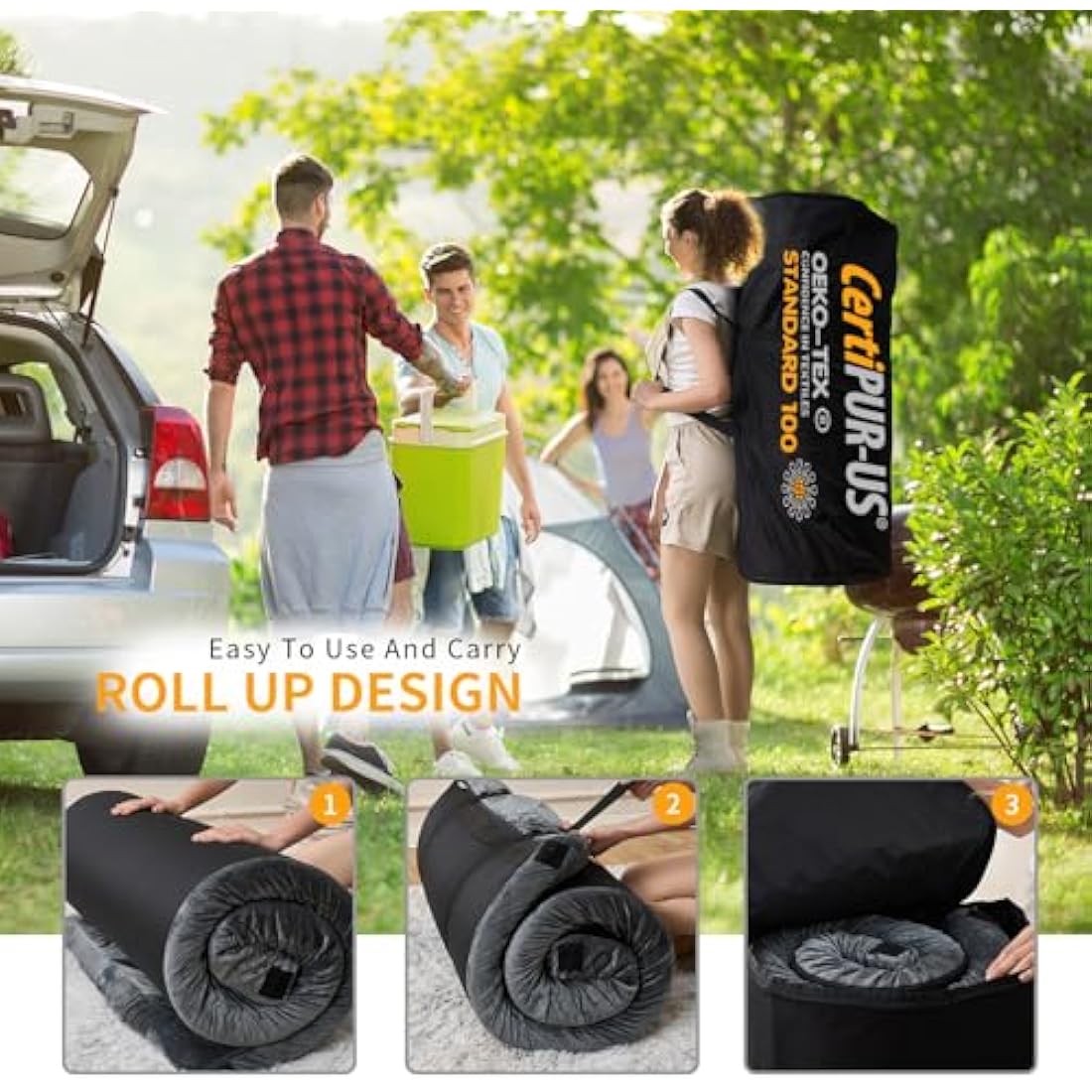 Memory Foam Camping Mattress – Waterproof Roll Up Guest Bed