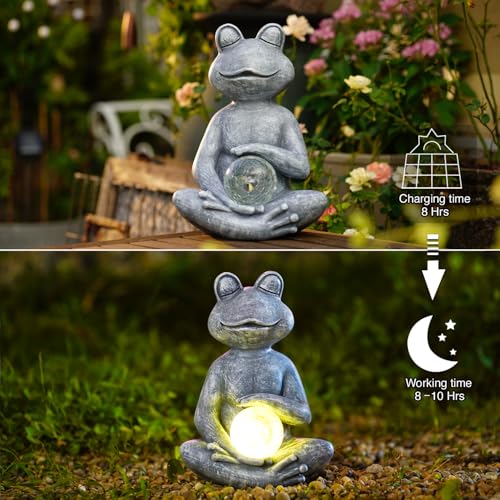 Jolof Store Meditating Yoga Frog Statue – Solar Resin Zen Garden Decor