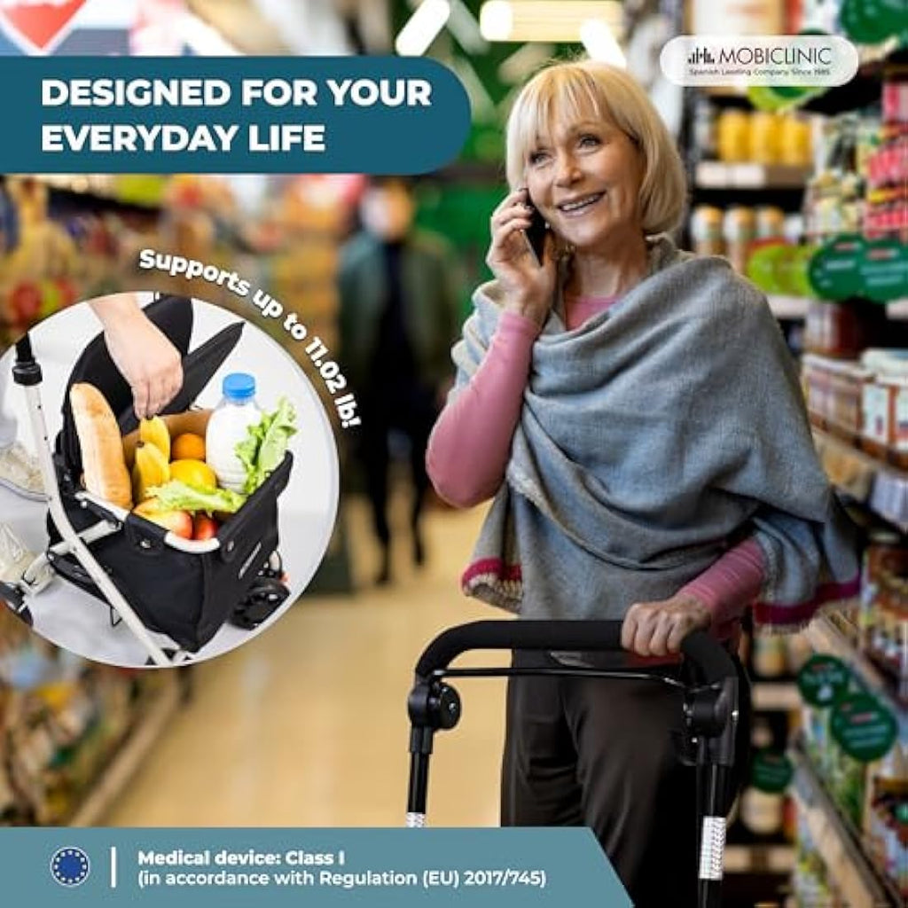 Mobiclinic Coliseo Shopping Trolley with Seat – Foldable 21L Rollator