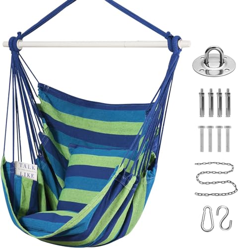 Goutime Hammock Chair Swing with Metal Support Bar and 2 Pillows