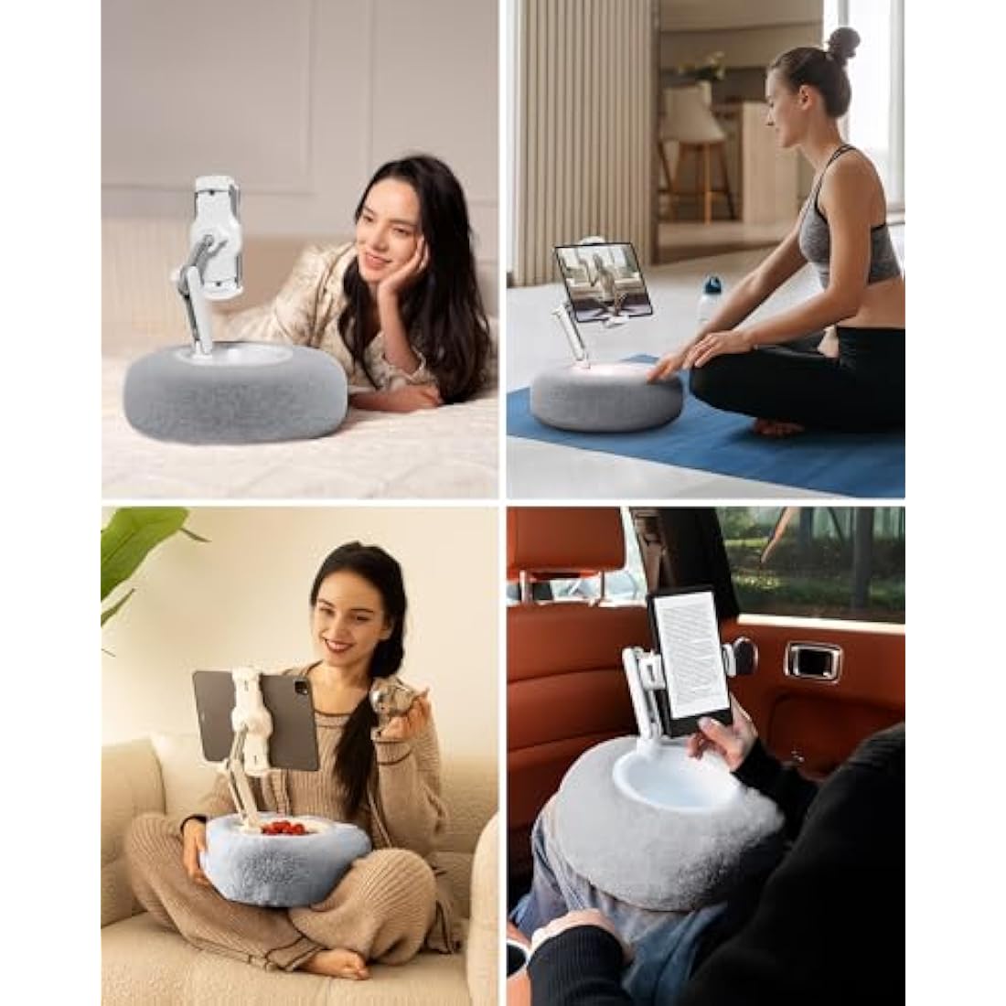 Viozon Tablet Pillow Stand | 360° Adjustable Kindle Holder for Bed – Grey