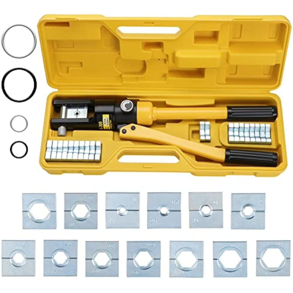HSEAMALL 16-Ton Hydraulic Crimping Tool with 13 Dies, 8-300mm²