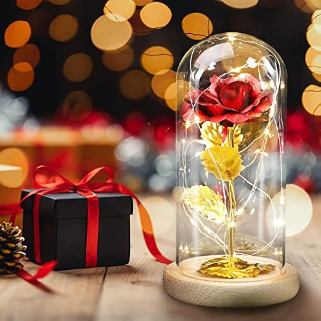 24K Eternal Rose in Glass Dome with LED Light – Galaxy Flower