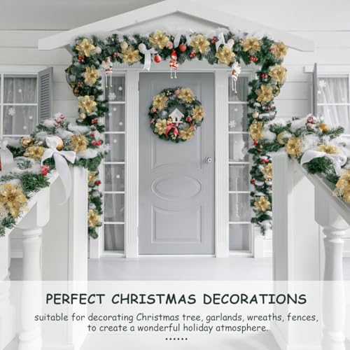 Jolof Store 12pcs Glitter Poinsettia Artificial Christmas Flowers – Gold