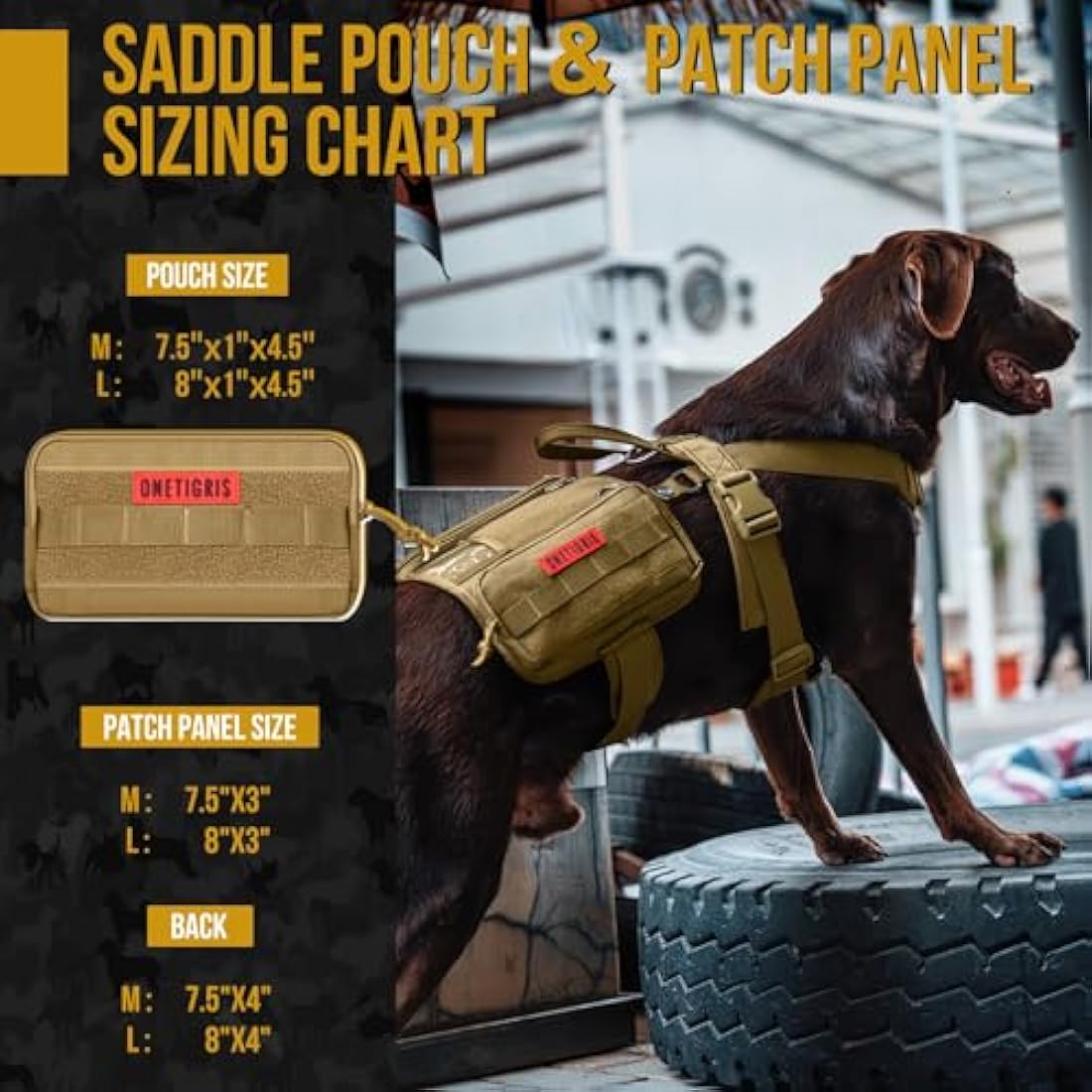 OneTigris Service Dog Vest Harness | Tactical MOLLE Dog Backpack - Brown, L