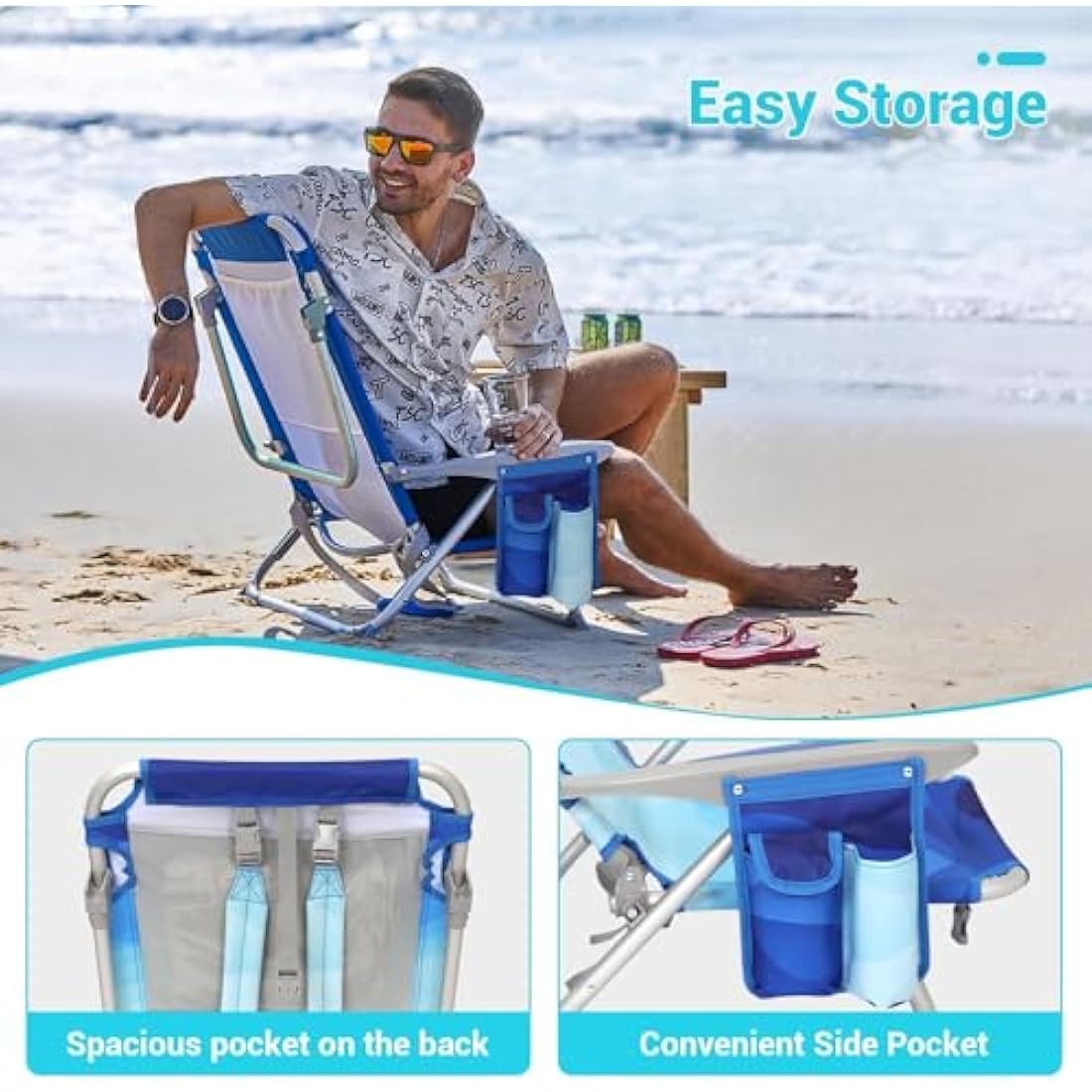 #WEJOY 4-Position Adjustable Beach Chair | Lightweight Aluminum Folding Seat
