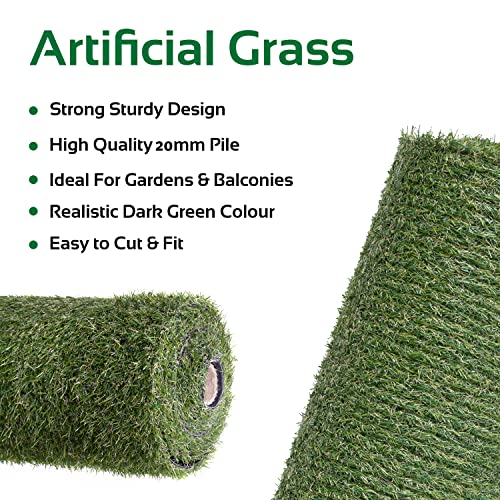 GardenKraft Artificial Grass - 4m x 1m High Density 20mm Pile Turf