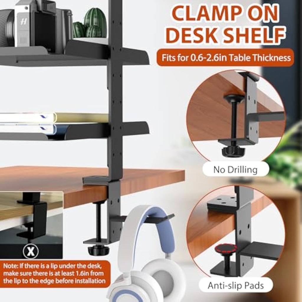 Rolizoe 3-Tier Clamp On Desk Shelf Organiser with Headphone Stand