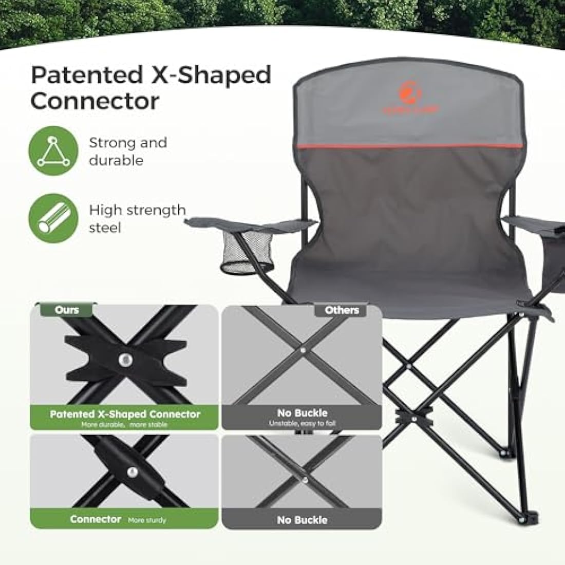LET'S CAMP Folding Camping Chairs 2 Pack | Lightweight with Cooler Bag