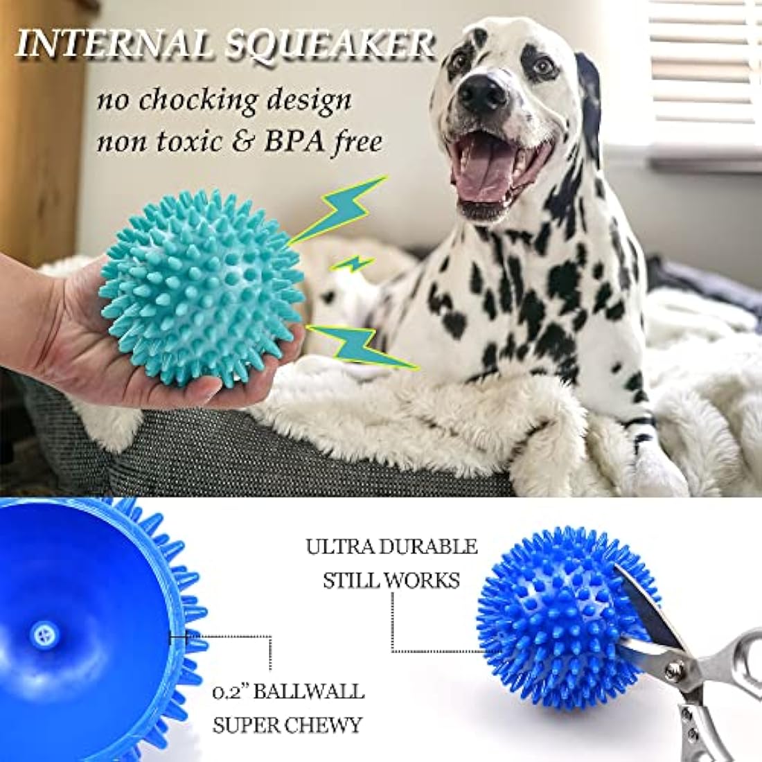 Jolof Store Squeaky Dog Toy Balls – 4 Pack Spikey Durable Dog Toys