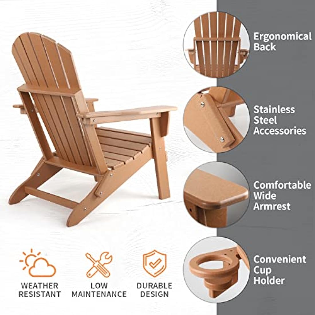 Folding HDPE Adirondack Chair with Cup Holder – Weatherproof