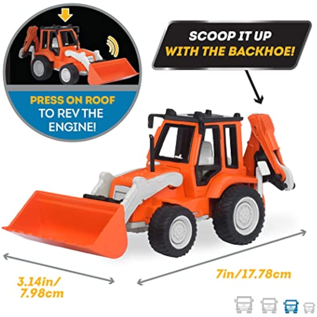 Driven by Battat Backhoe Loader Toy – Construction Truck with Lights & Sounds