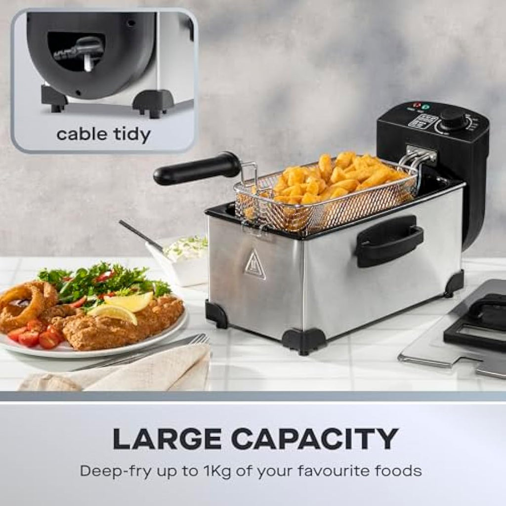 Daewoo 3L Deep Fat Fryer – 2000W Electric Steel Fryer with Window