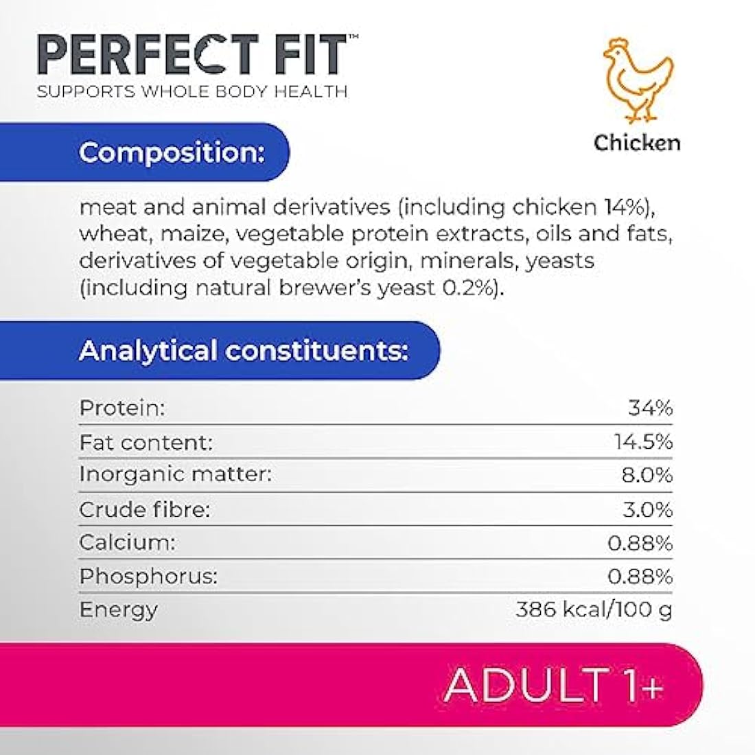 Perfect Fit Adult 1+ Dry Cat Food - Rich in Chicken - 4 x 750g Bags