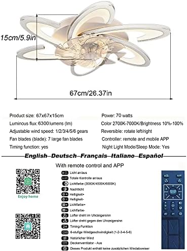 Bossen 67cm Modern LED Ceiling Fan with Light | 70W Dimmable Black