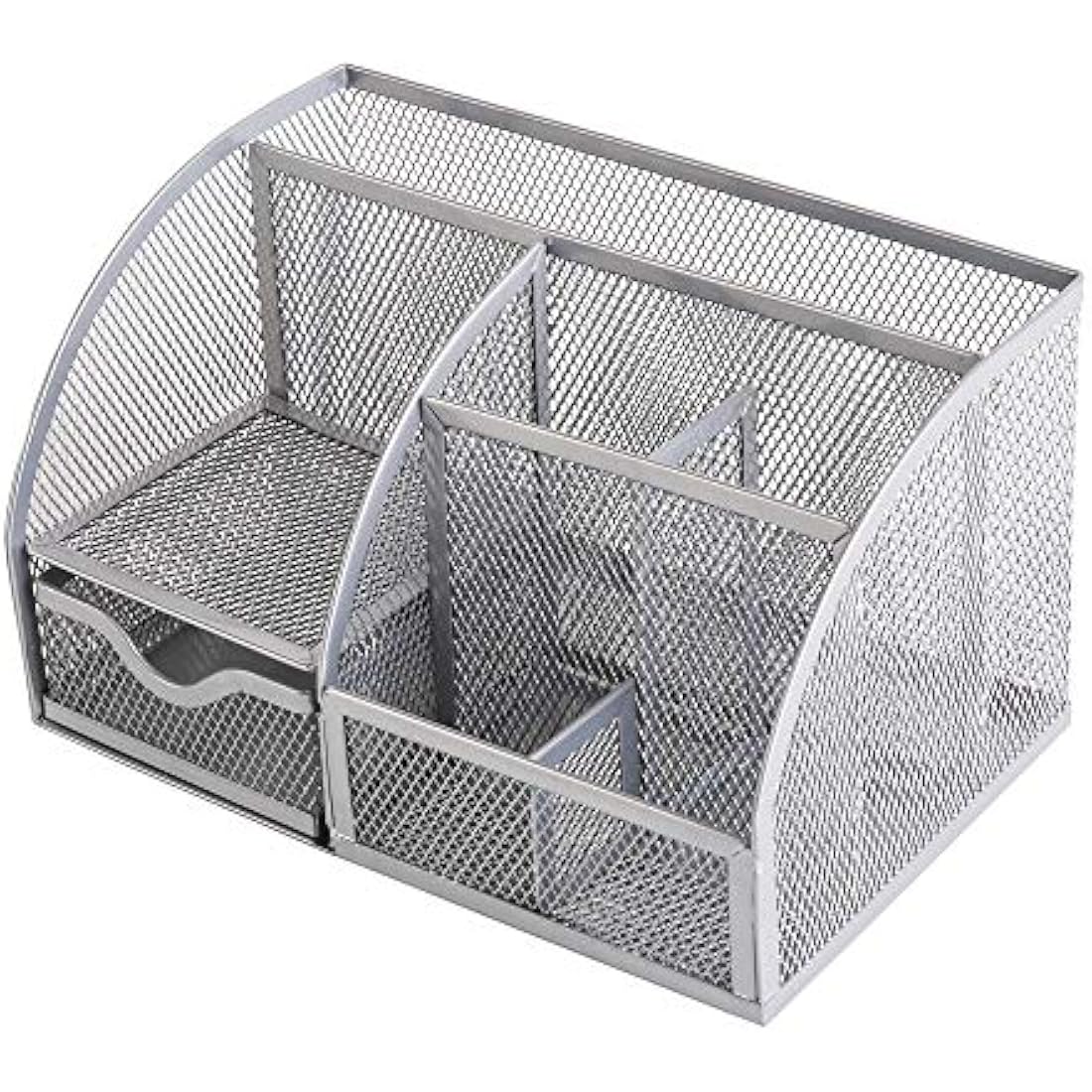 Exerz Mesh Desk Organiser – 7 Compartment Metal Pen Holder, Silver Grey