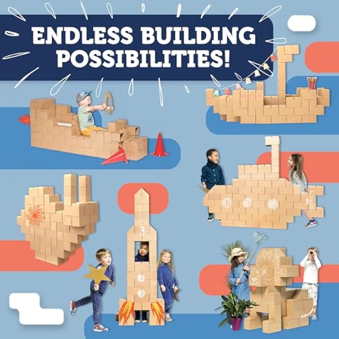 GIGI BLOKS 60 XXL Cardboard Building Blocks | Giant Kids STEM Toy Set