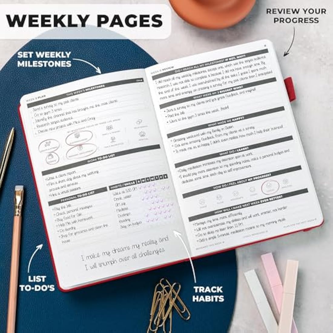 Clever Fox Ultimate Goal Planner – 90 Day Undated A5 Journal, Ruby Red
