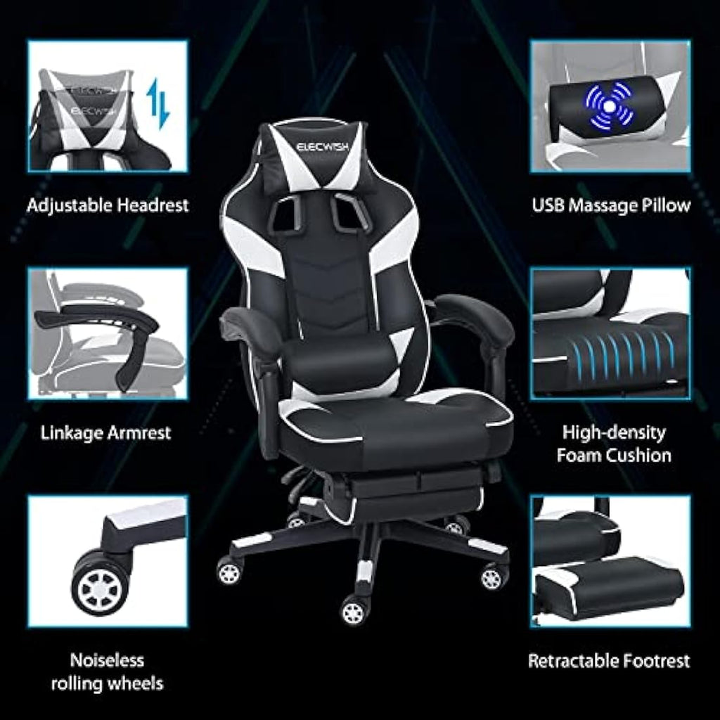 Fullwatt Gaming Chair with Footrest – Ergonomic PU Leather Desk Chair