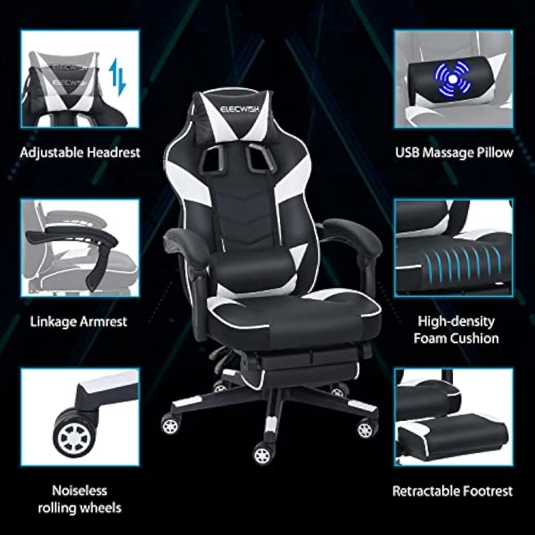Fullwatt Gaming Chair with Footrest – Ergonomic PU Leather Desk Chair