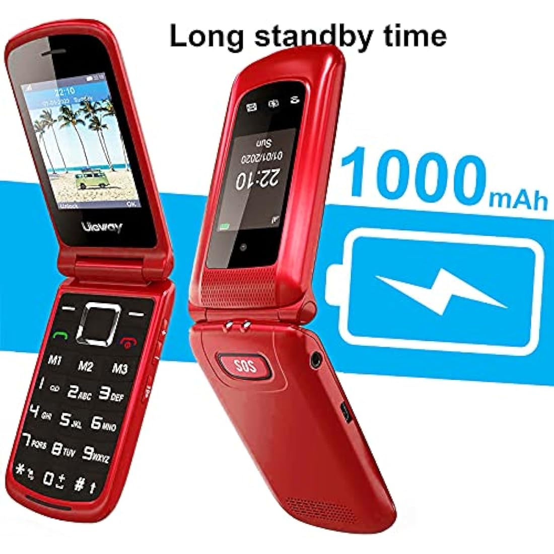 Uleway Big Button Flip Mobile Phone for Elderly with SOS Button – Red
