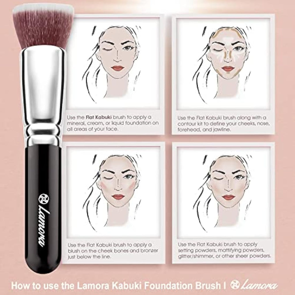 Lamora Flat Top Kabuki Foundation Brush – Synthetic Bristles for Liquid