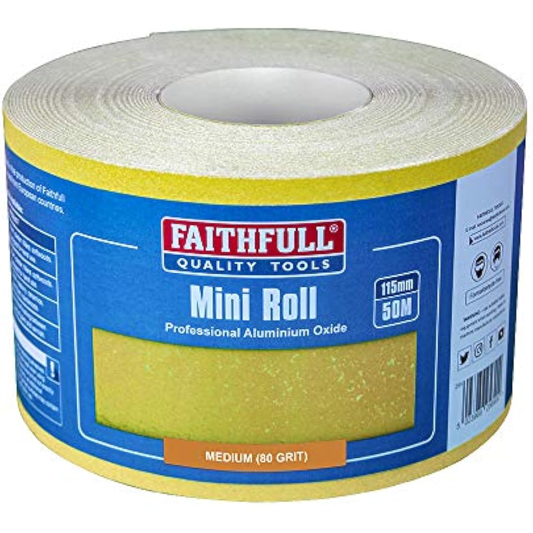 Faithfull Aluminium Oxide Sanding Paper Roll - 115mm x 50m, 80 Grit