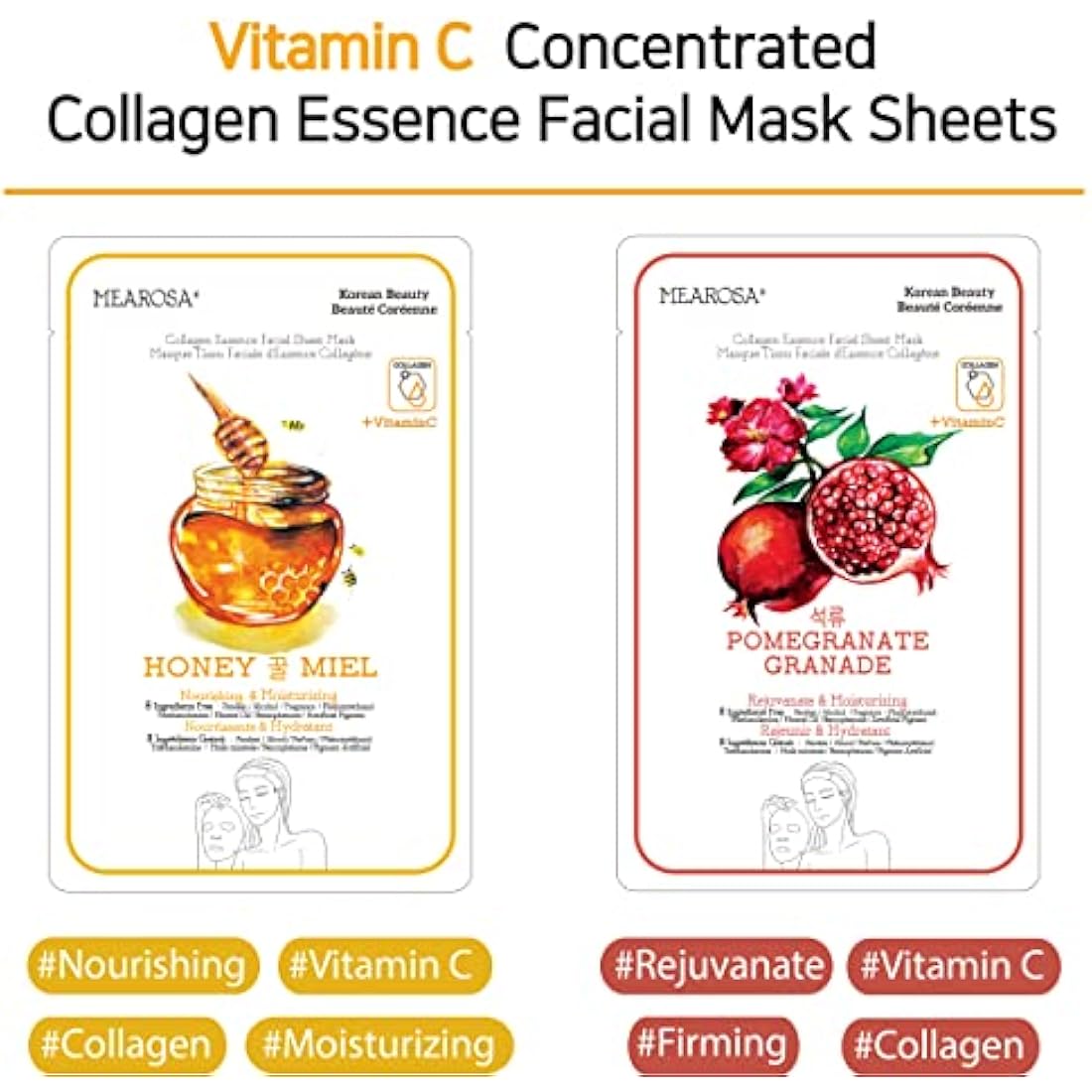 MEAROSA Vitamin C & Vegan Collagen Firming Facial Sheet Mask - 8 Pack
